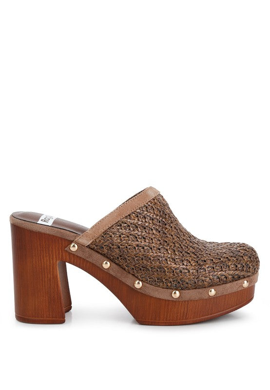 JEYDENA Raffia Platform Clogs