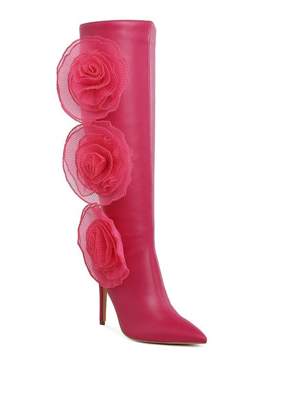 CHINKARA Sheer Big Rose Detail Long Boots