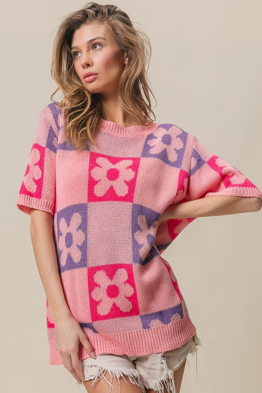 BiBi Flower Checker Pattern Sweater