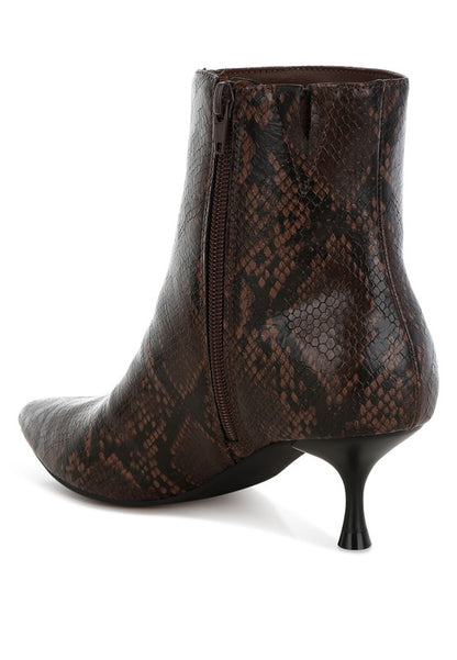 THYMUS Snake Print Kitten Heel Boots