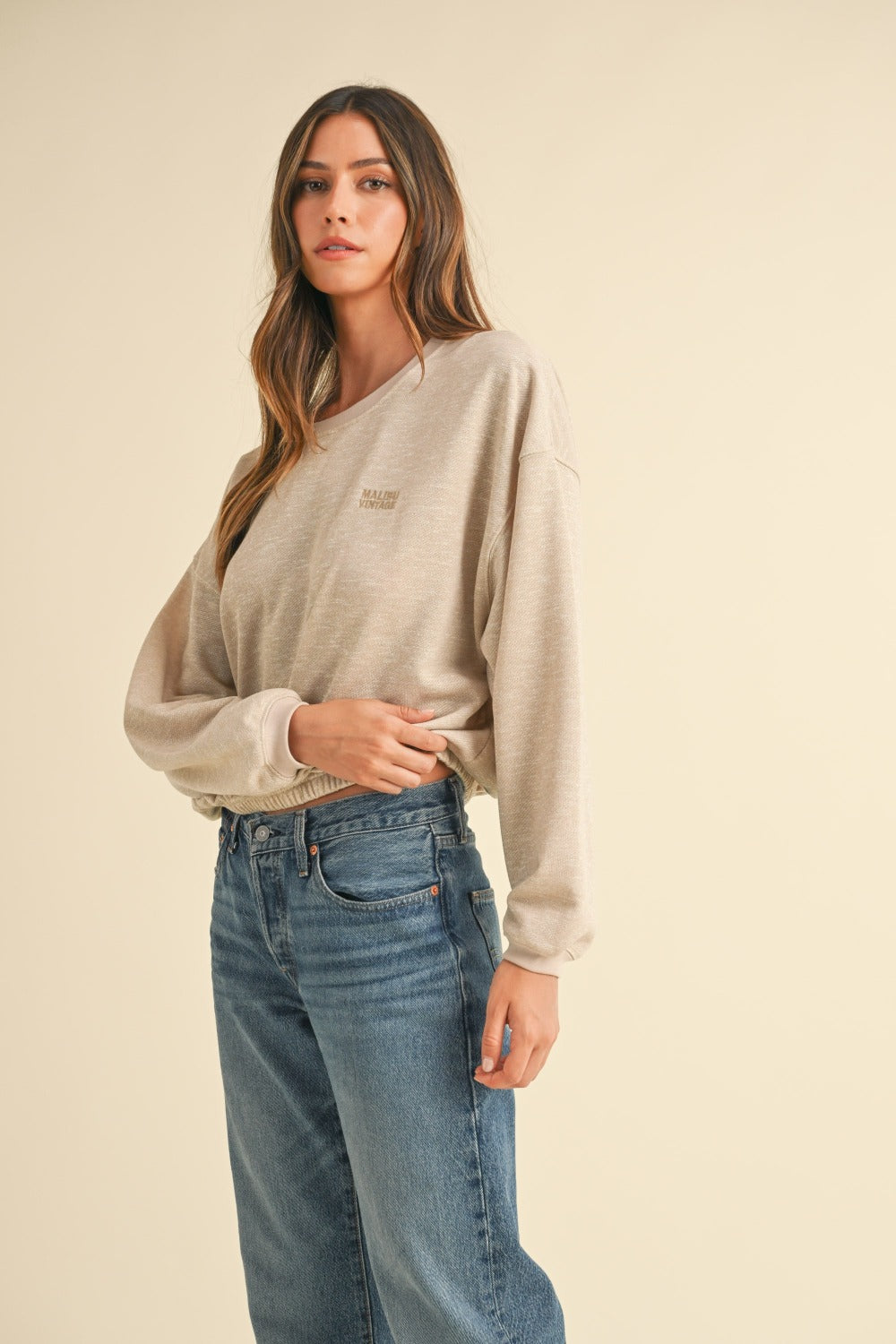 MABLE - Letter Embroidery Crop Sweatshirt