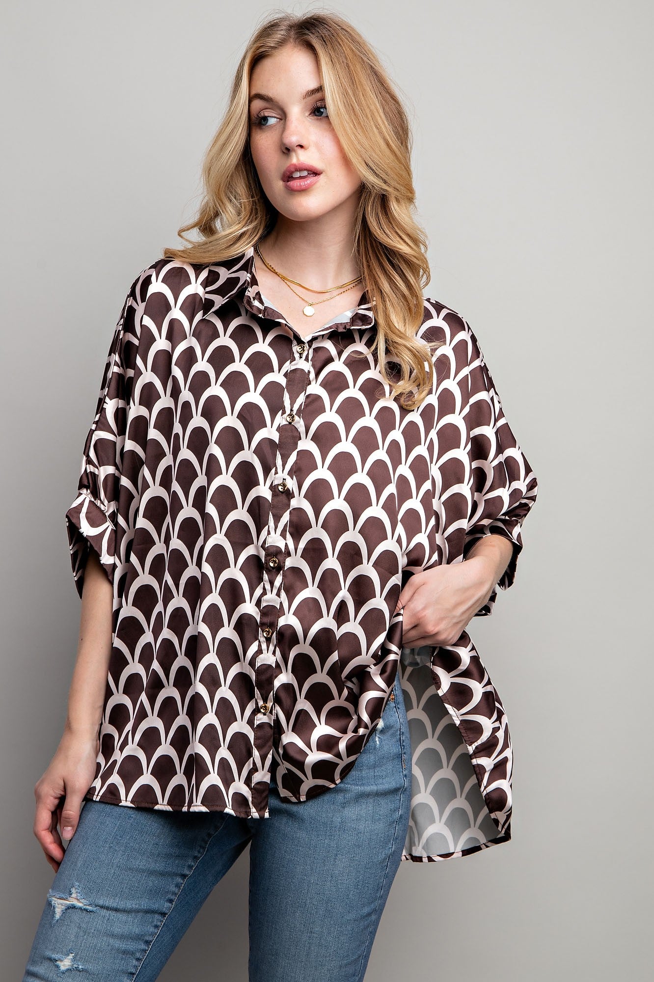 Sweet Generis - Satin Print Button Down Shirt