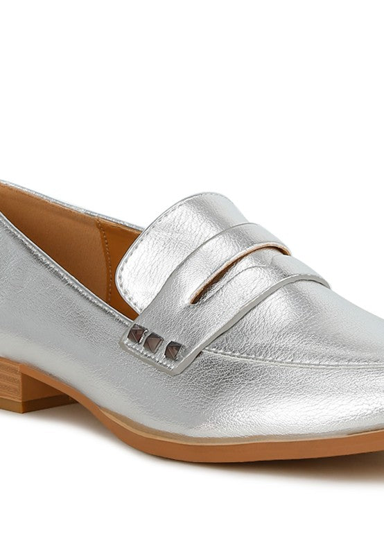 POTANIA Penny Strap Metallic Loafers