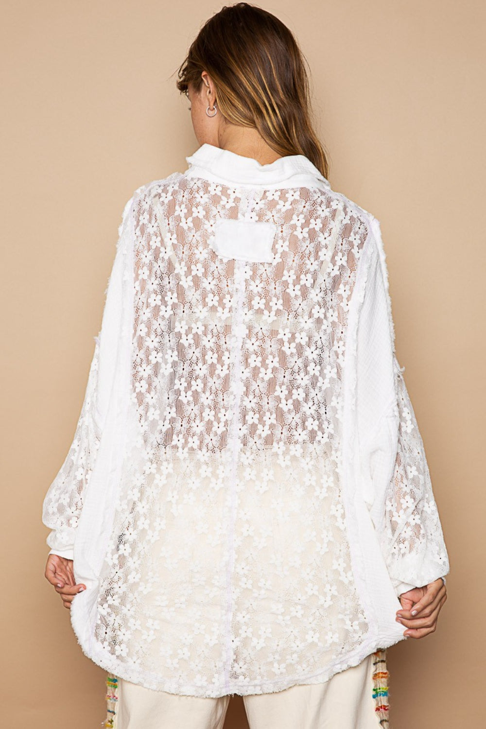 POL Oversized Lace Button-Down Shirt