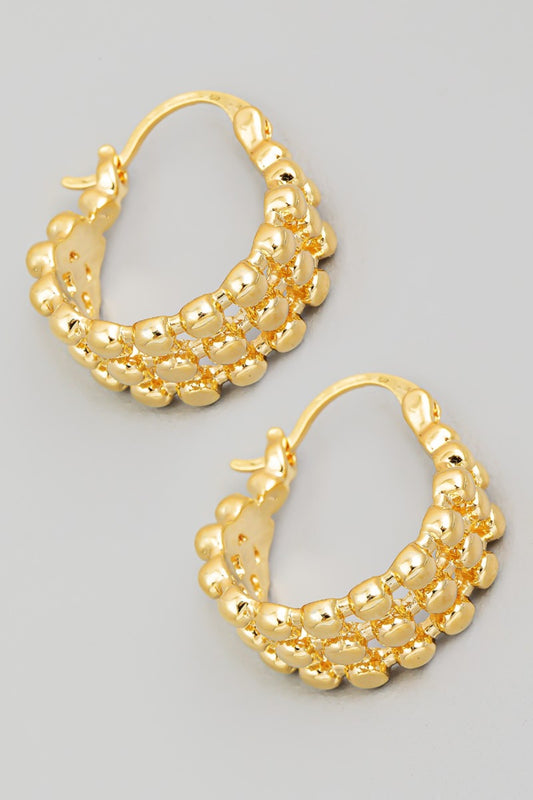 Fame Metallic Bead Pin Catch Hoop Earrings