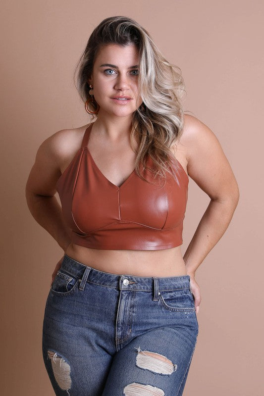 Plus Size - Faux Leather Longline Bralette