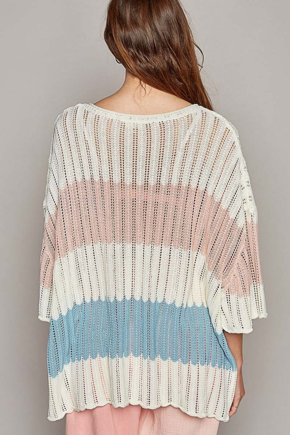 POL V-Neck Stripe Weave Sweater