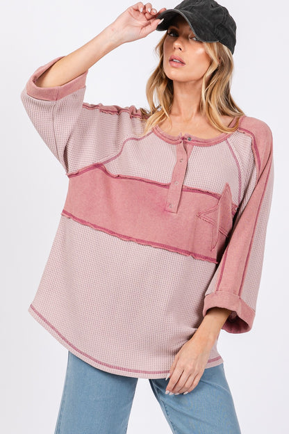 SAGE + FIG Star Applique Patch Waffle Knit Top