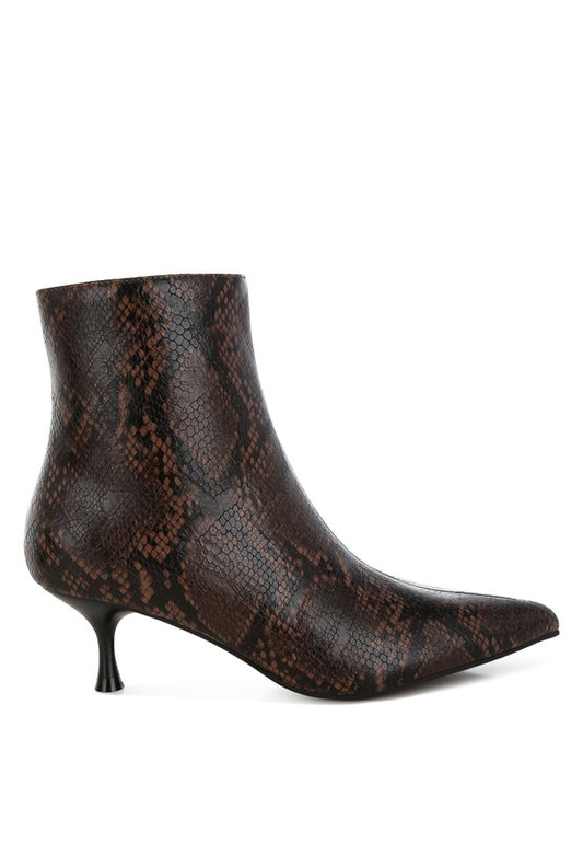 THYMUS Snake Print Kitten Heel Boots