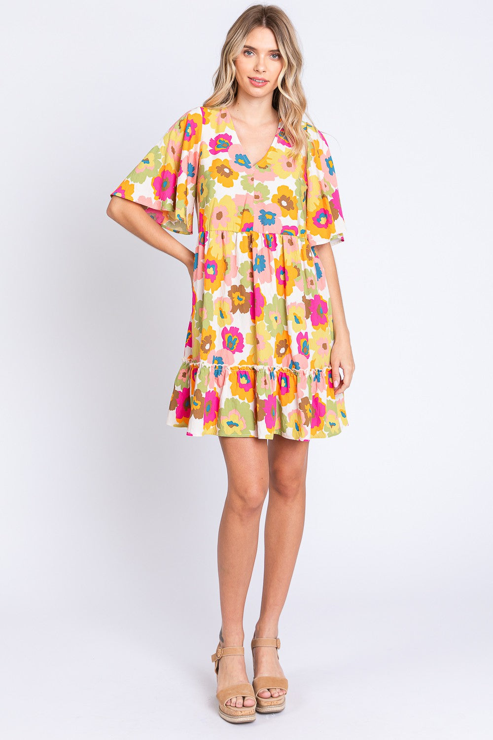 GeeGee Floral Ruffle Hem Mini Dress