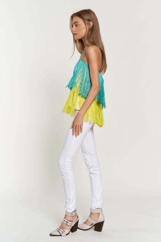 Davi & Dani Fringe Overlay Party Cami Top