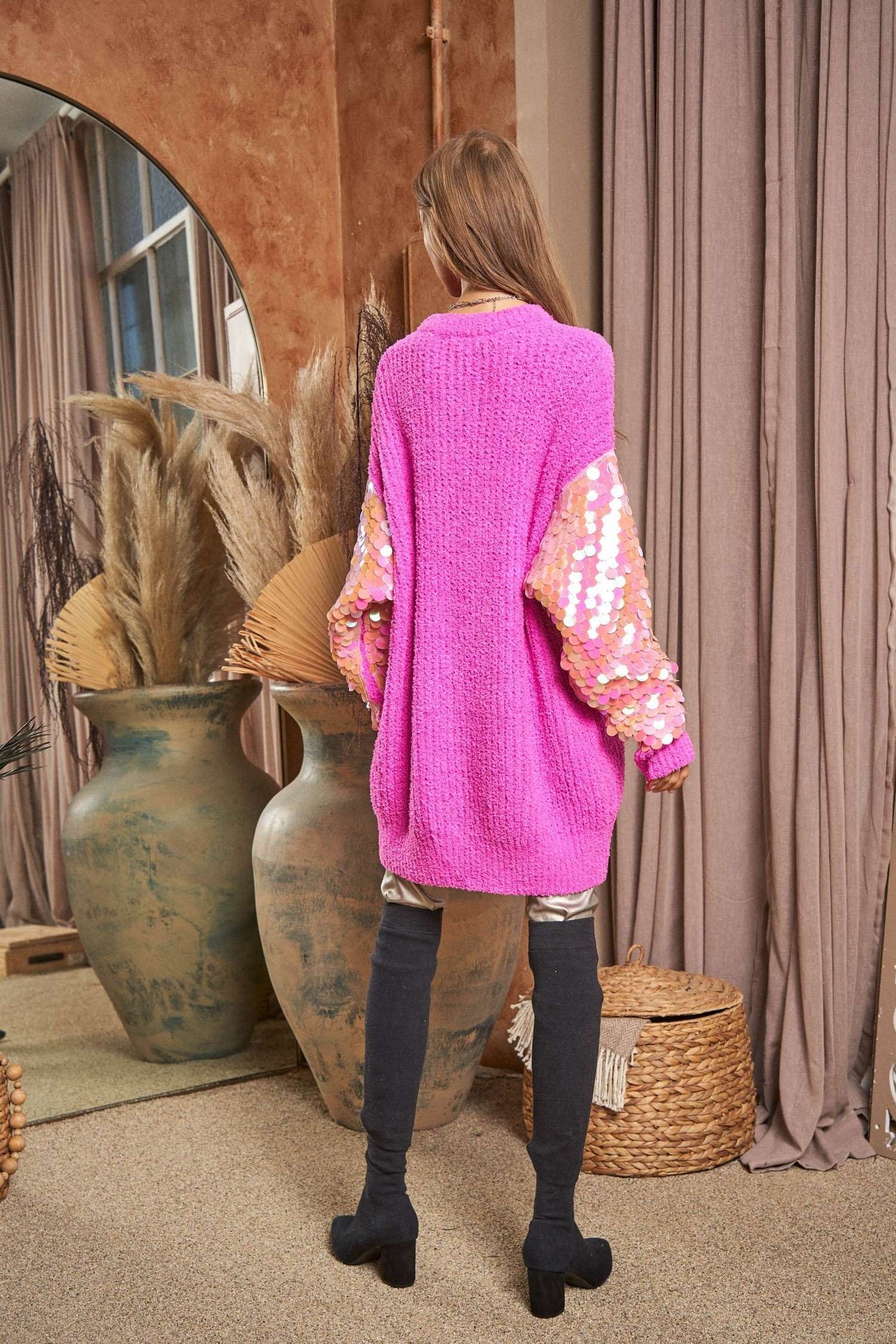 Davi & Dani Sequin Sleeve Sweater