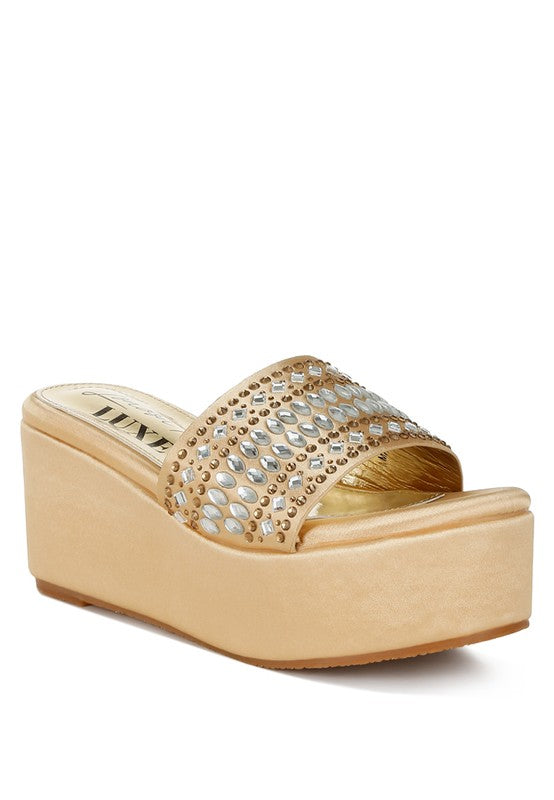 BATANGA Diamante & Rhinestone Detail Flatforms