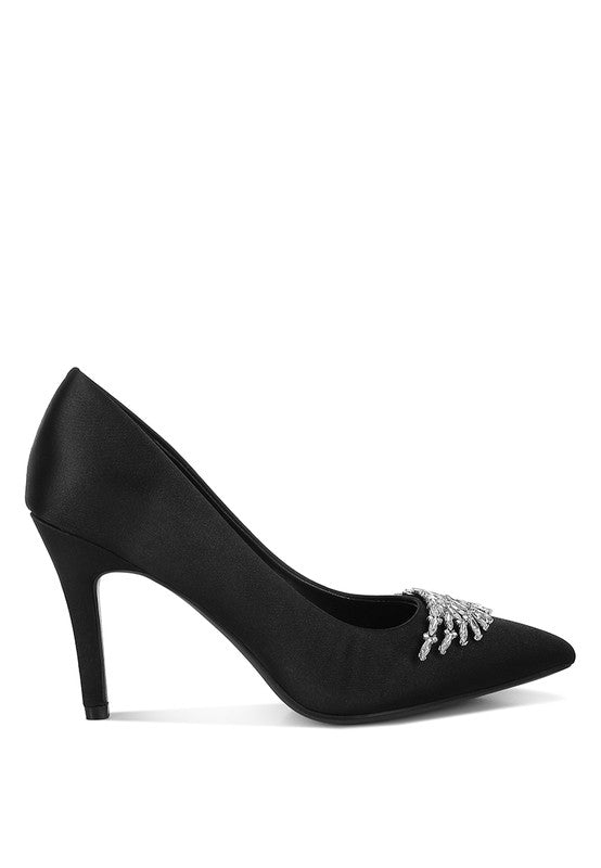 RHODOLIA Diamante Brooch Detail Satin Pumps