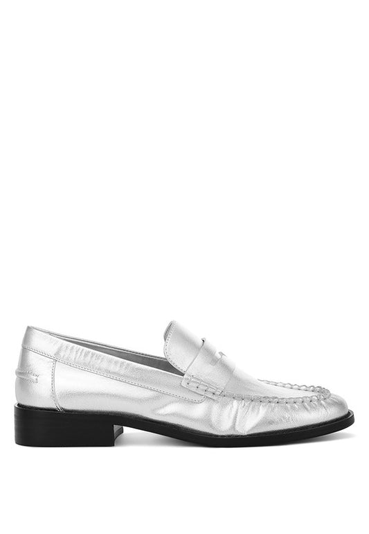 PLAVIA Genuine Leather Metallic Penny Loafers