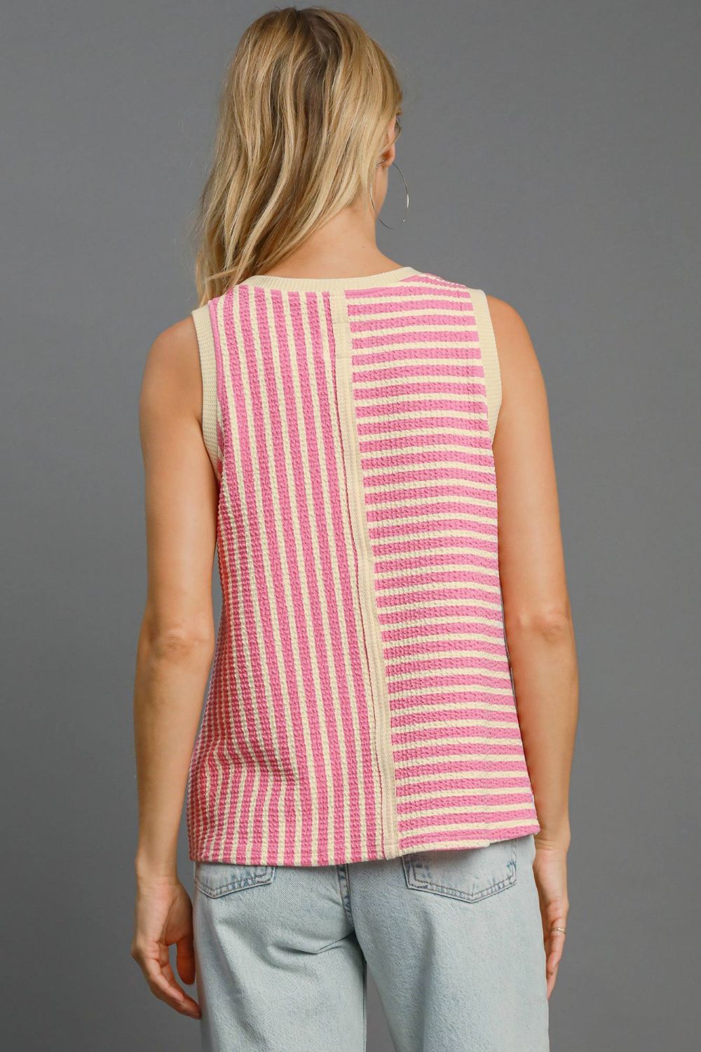 Umgee - Round Neck Texture Striped Tank