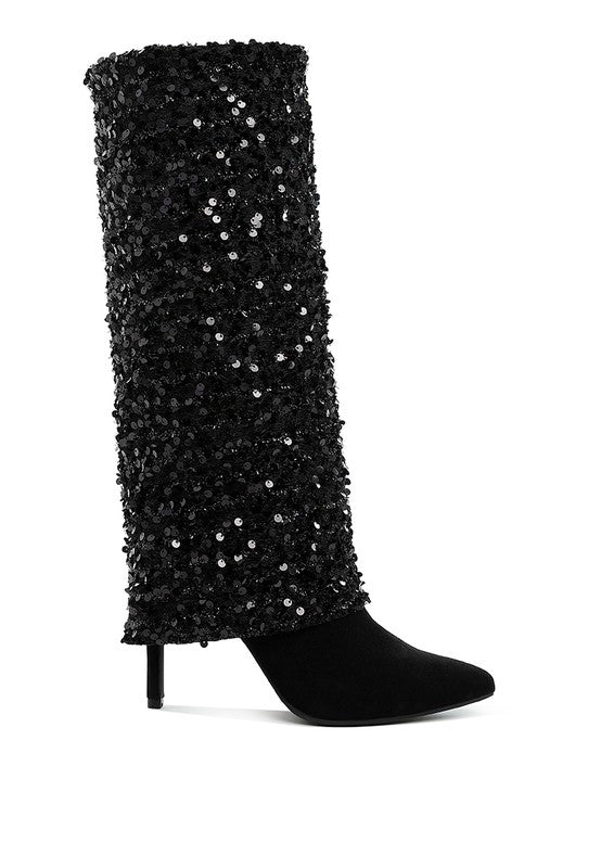 SIN CITY Sequined Fold-Over Calf Boots