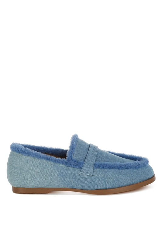 NIVENA Fur Detail Denim Loafers