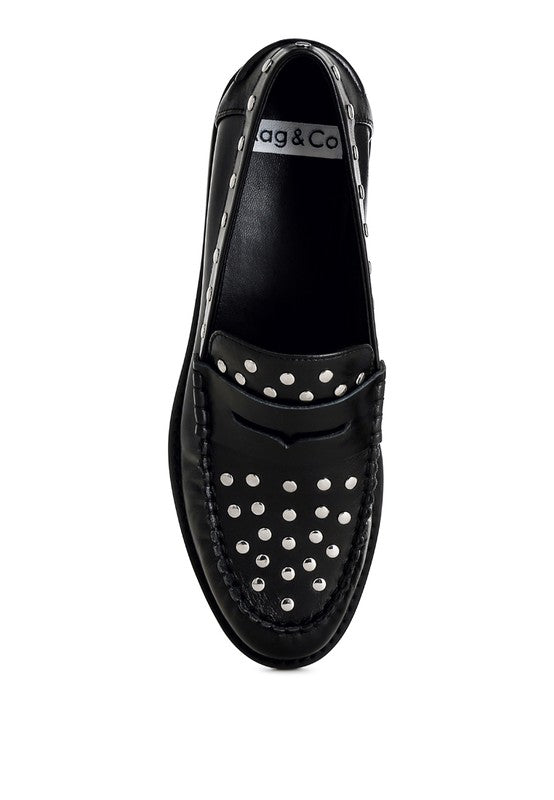 OGLAVIA Stud Embellished Leather Loafers