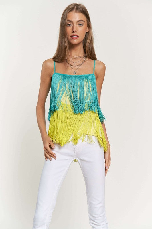 Davi & Dani Fringe Overlay Party Cami Top