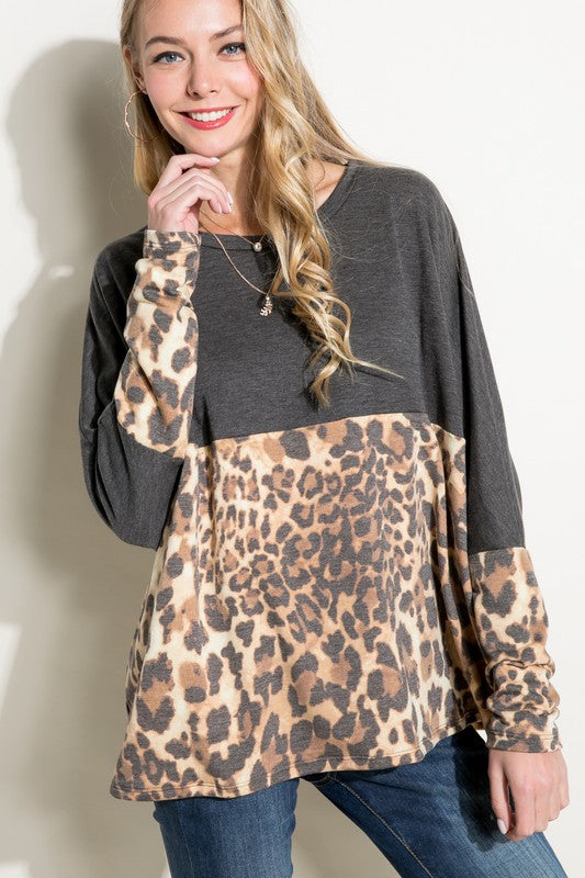 e. Luna Plus Size - Mixed Animal Print Boxy Top