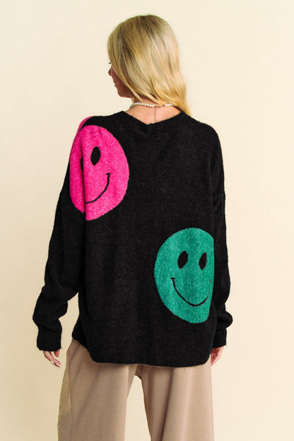 Davi & Dani - Contrast Smile Round Neck Oversize Sweater