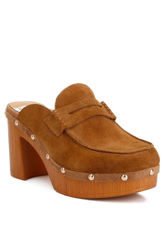 RILEY Suede Platform Clogs