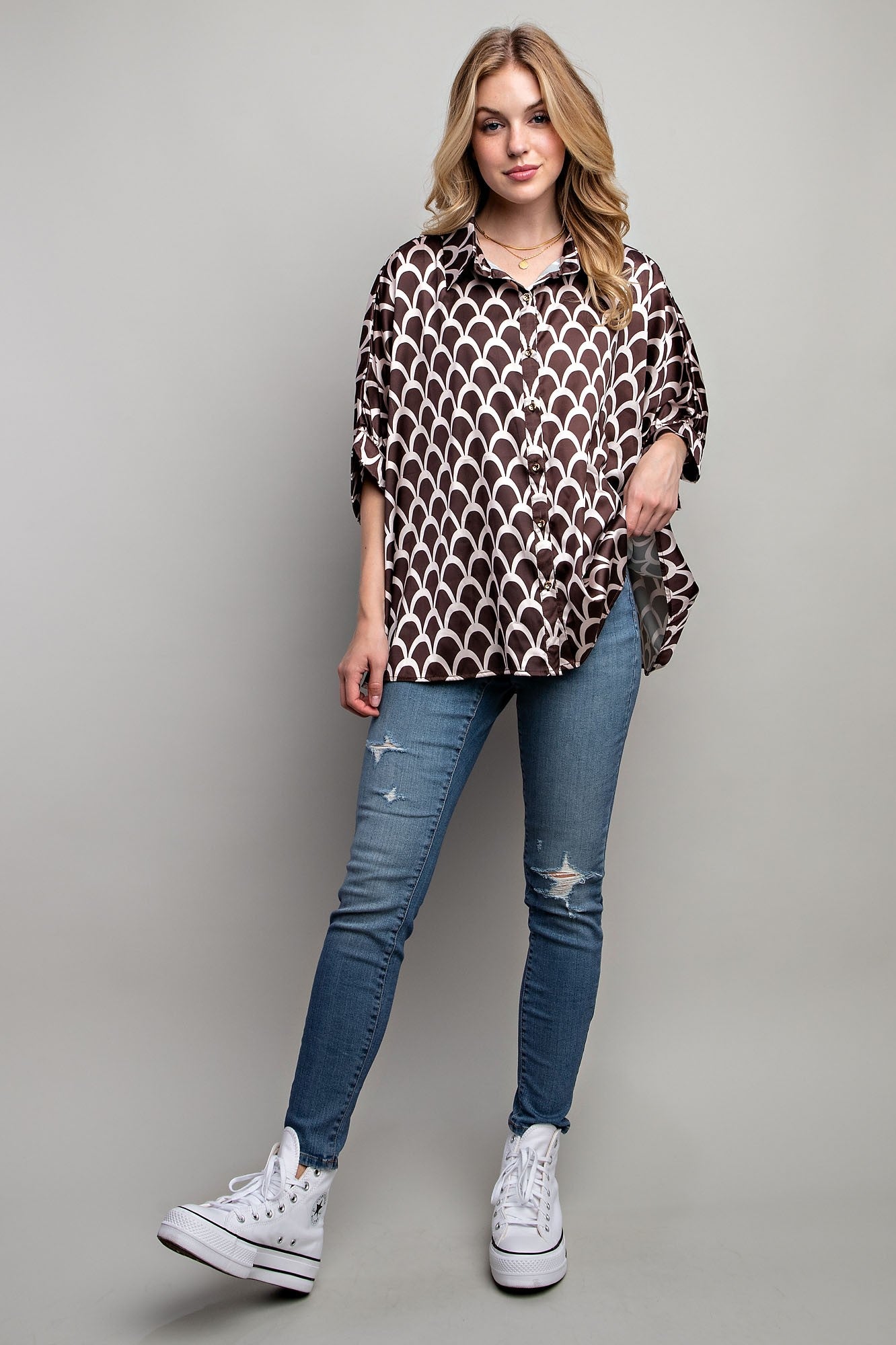 Sweet Generis - Satin Print Button Down Shirt