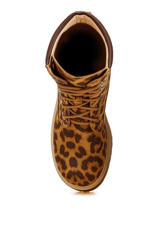 UJOLA High Ankle Leopard Print Suede Boots