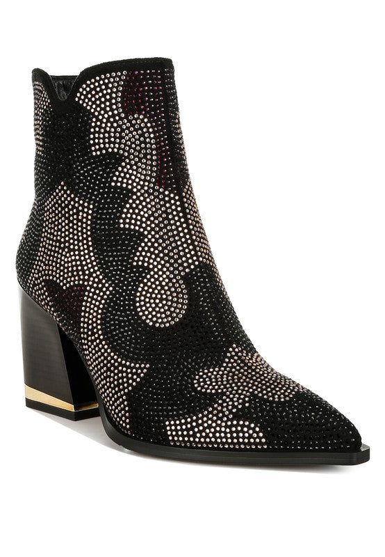 ZARKA Rhinestone Embellished Block Heel Boots