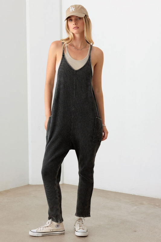 LE LIS Waffle Knit Overalls