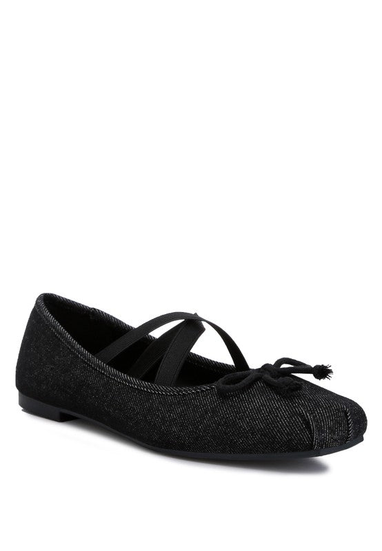 ARIMER Criss Cross Strap Denim Ballet Flats