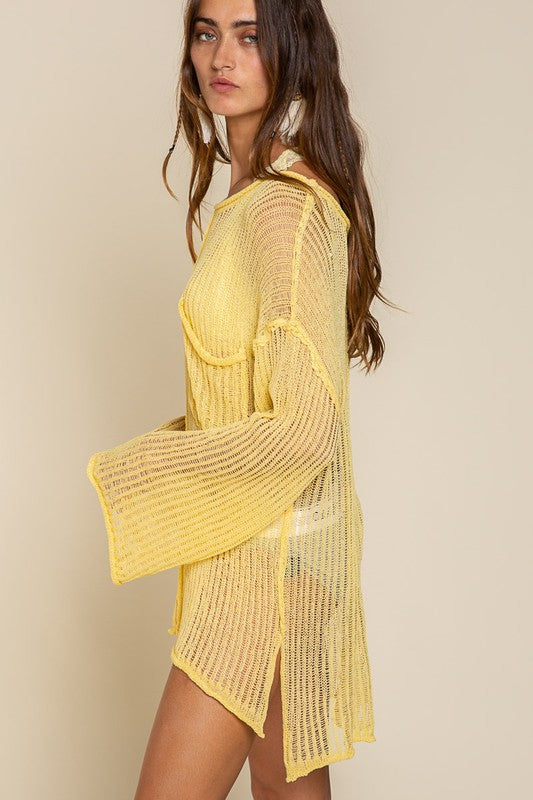 POL See-through Boat Neck Sweater