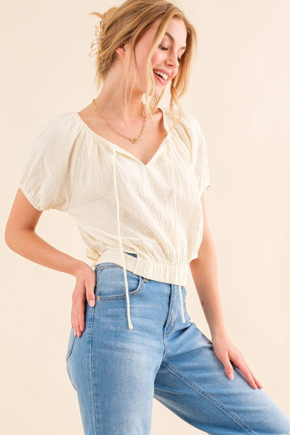 And The Why Tie Back Waist Cropped Blouse