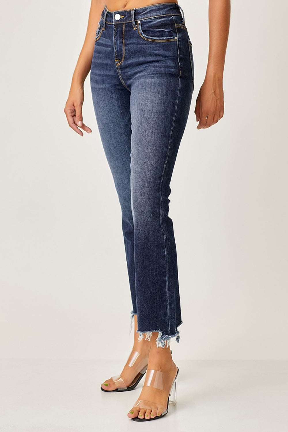 RISEN Full Size Frayed Hem Cropped Straight Jeans