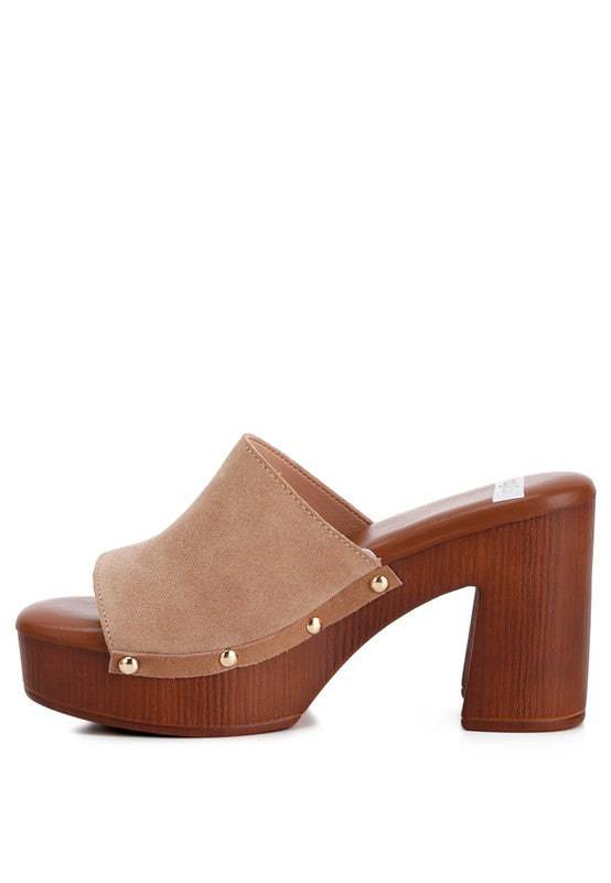 CARTERA Suede High Block Heel Mules