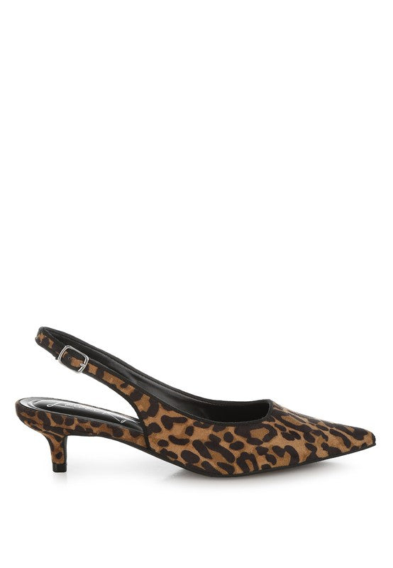 JAHZARA Animal Print Slingback Kitten Heel Sandals