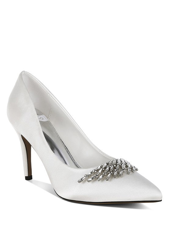 RHODOLIA Diamante Brooch Detail Satin Pumps