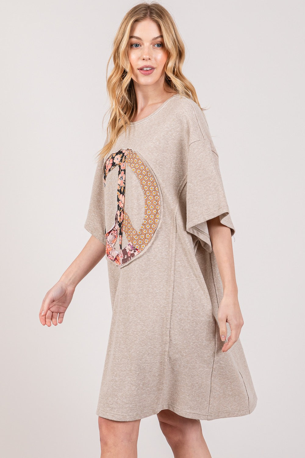 SAGE+FIG Full Size Peace Sign Applique Tee Dress