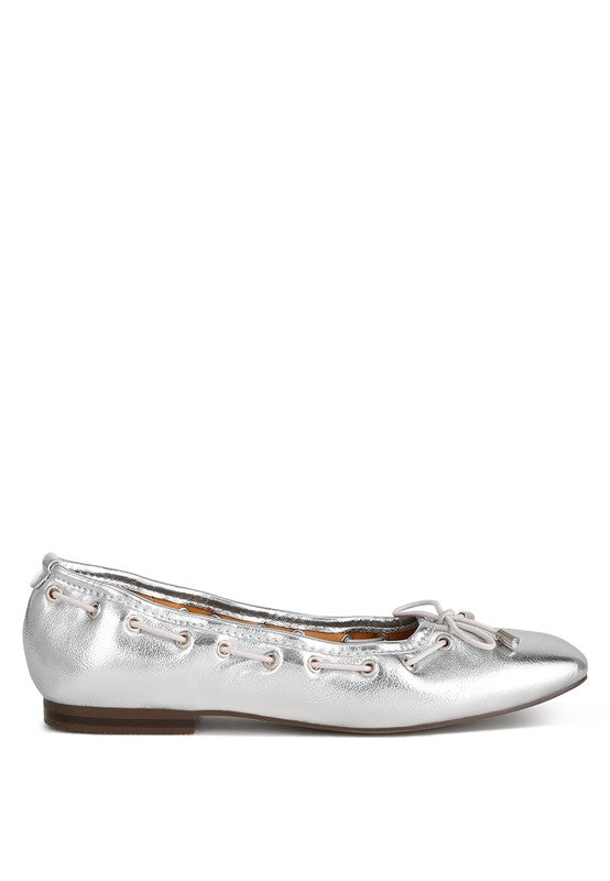 MARLOW Metallic Eyelet Detail Bow Ballerinas