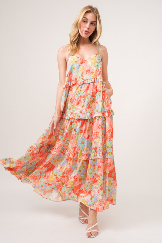 And The Why Floral Ruffled Tiered Maxi Dress