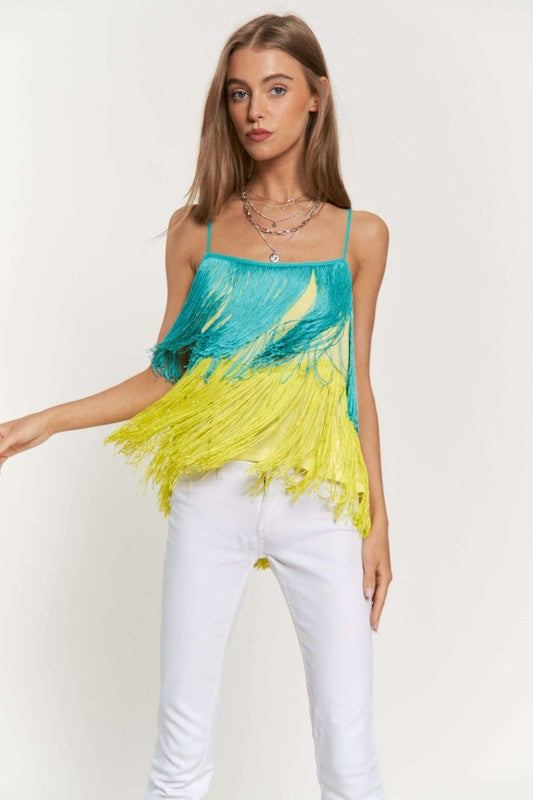 Davi & Dani Fringe Overlay Party Cami Top