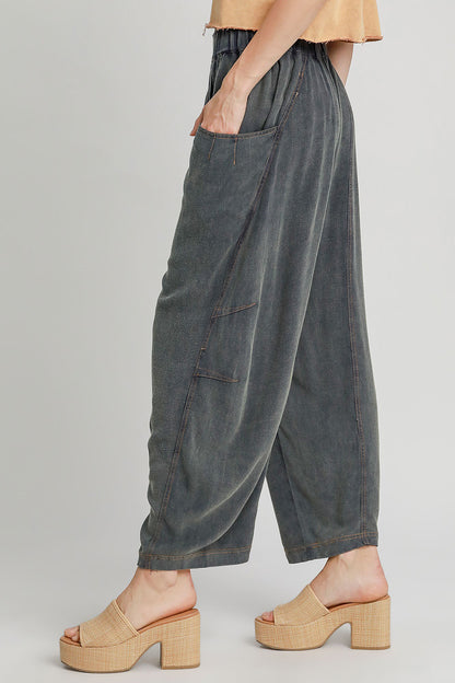 Umgee - Elastic Waist Baggy Fit Pants with Pockets