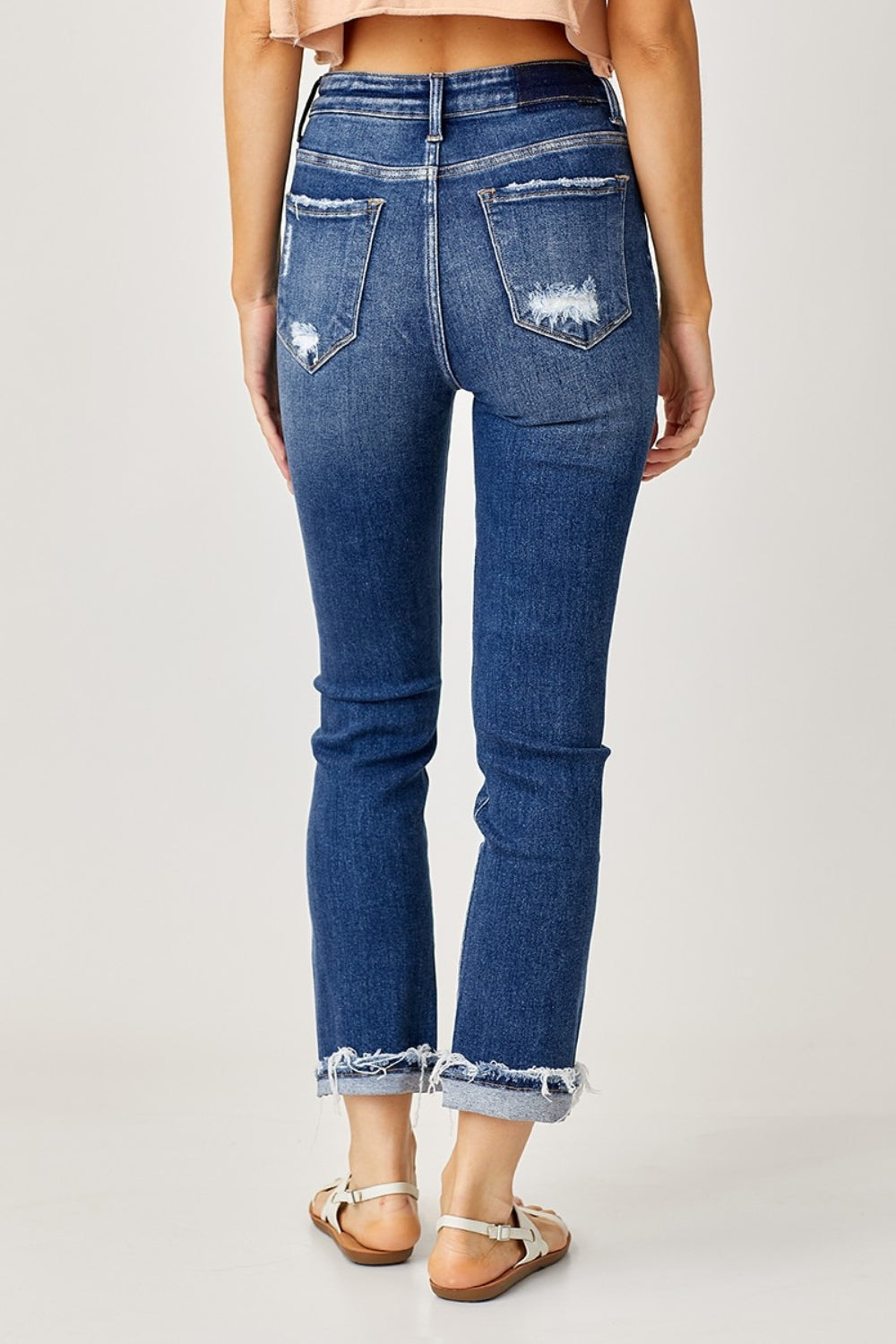 RISEN Full Size Frayed Cuffed Straight Jeans