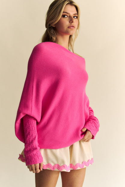 Davi & Dani Solid Batwing Sleeve Sweater