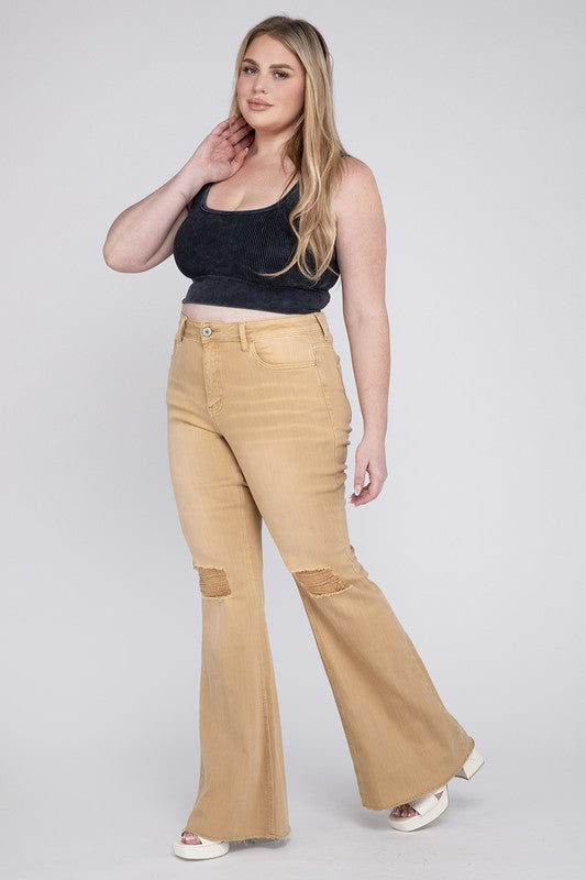 Plus Size - High Rise Flare Jeans