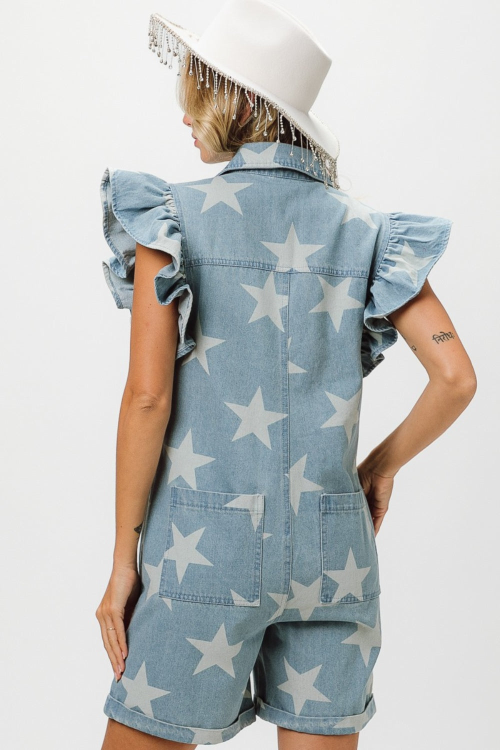 BiBi Ruffled Star Denim Romper