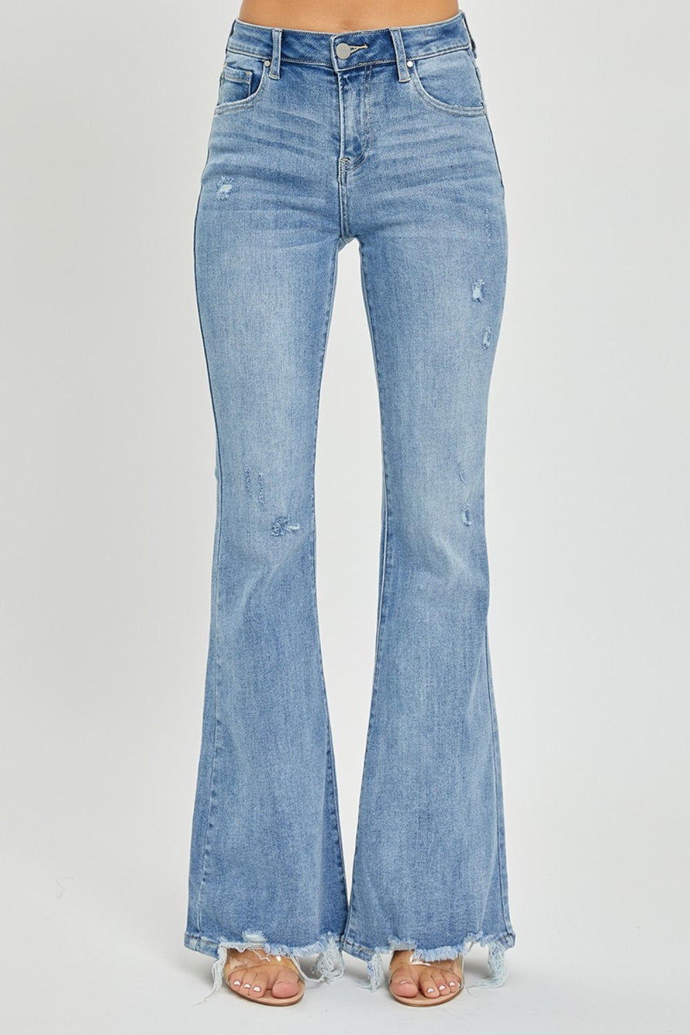 RISEN Full Size Frayed Hem Flare Jeans