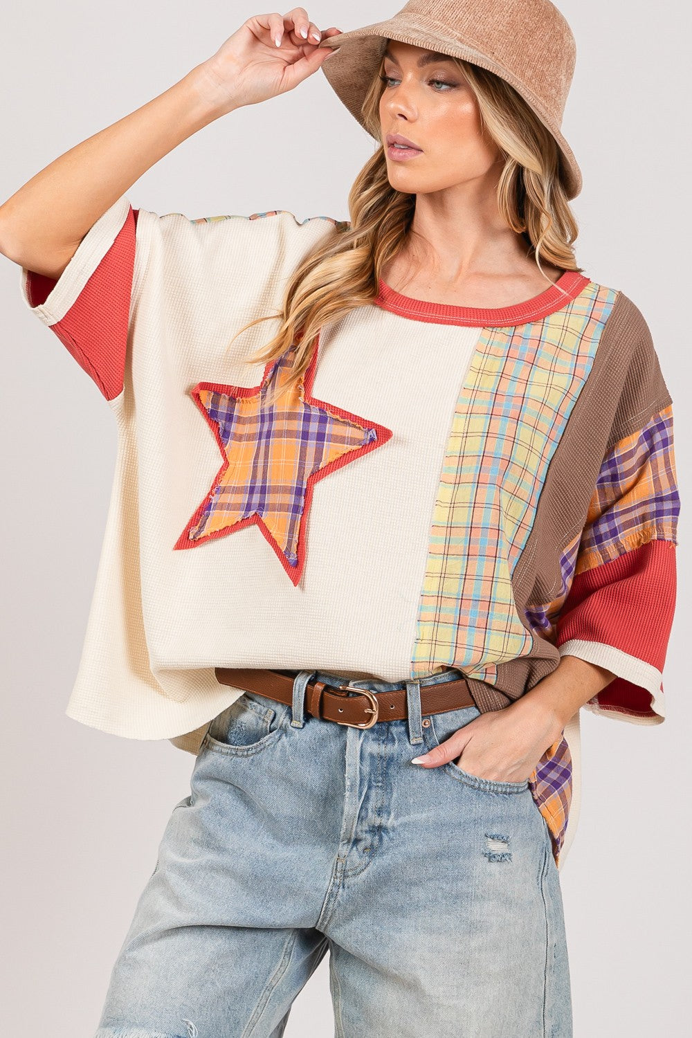 SAGE+FIG Plaid Star Patch T-Shirt