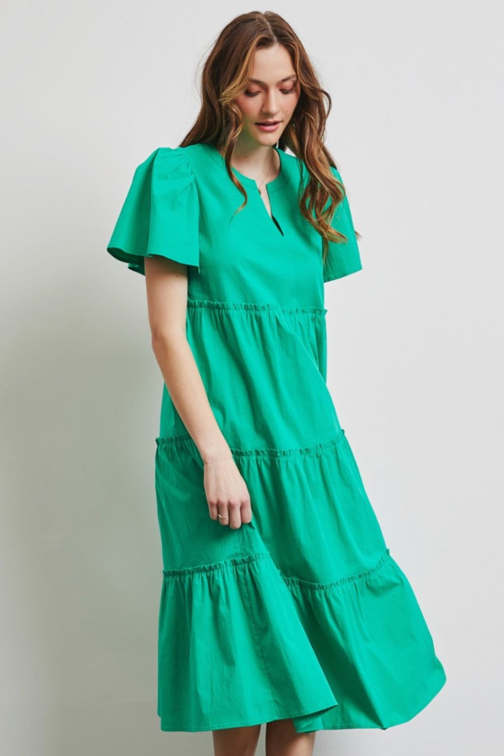 HEYSON Full Size Poplin Ruffled Tiered Midi Dress